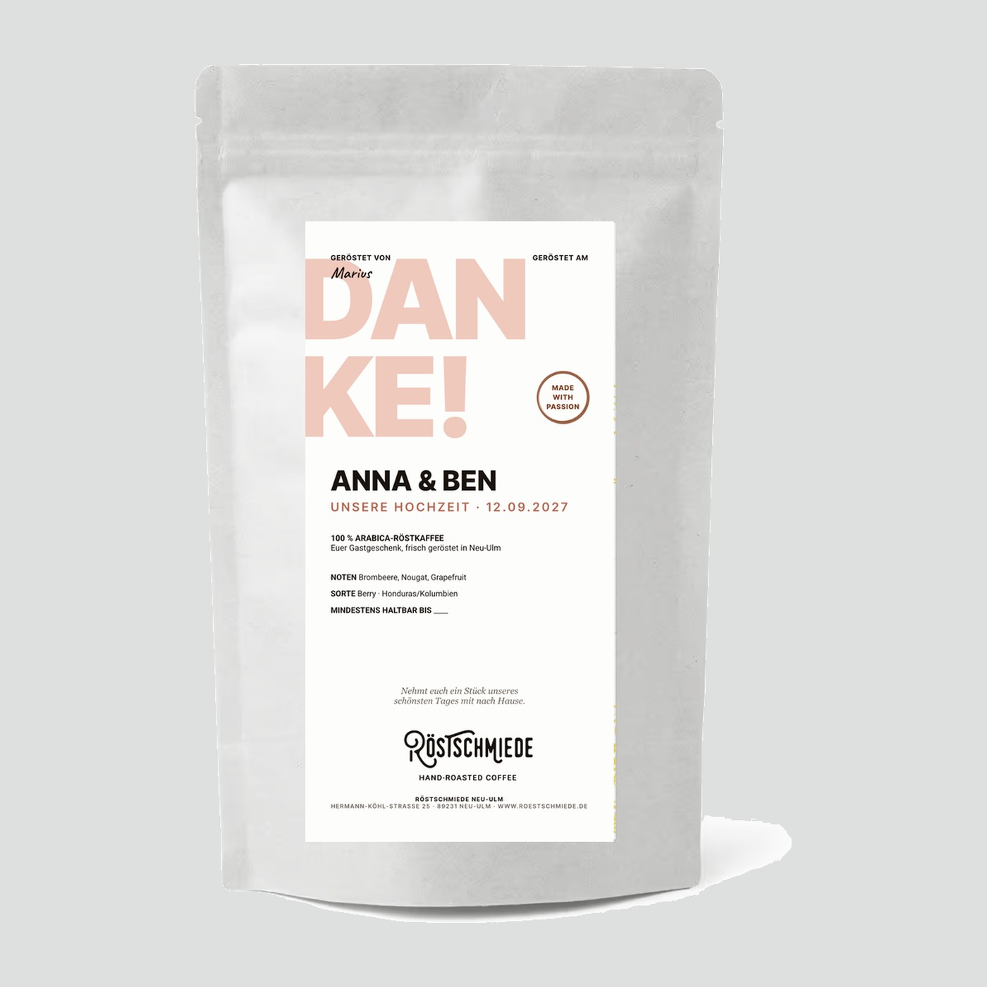 Gastgeschenk Hochzeit Kaffee personalisiert
